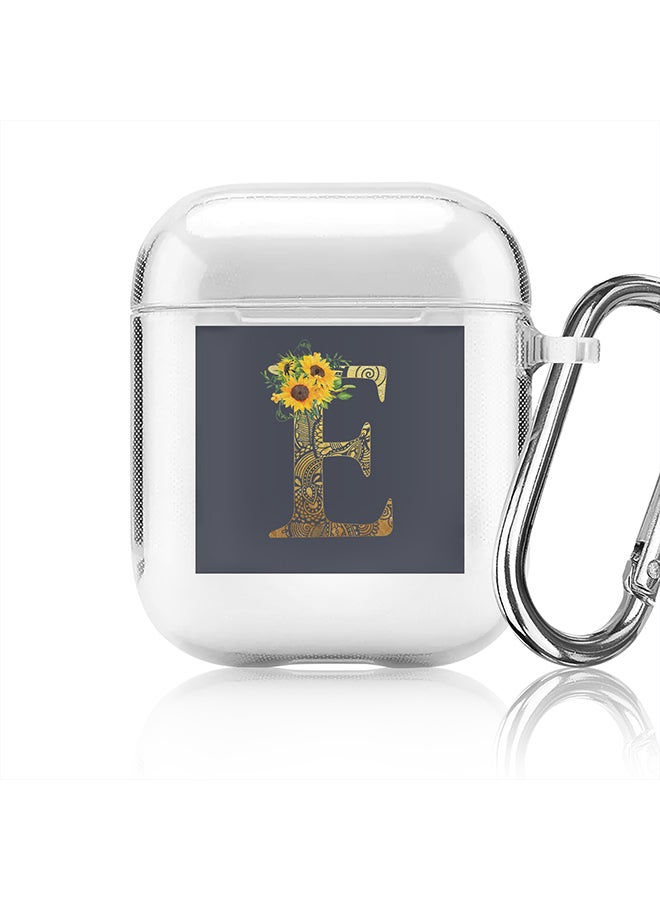 Stylizedd Classic Clear printed Case for Apple Airpods 2 / 1 Soft TPU Gel Thin Transparent Flexible Cover - Custom Monogram Initial Letter Mandala Floral Pattern Alphabet - E (Grey ) - Image 1