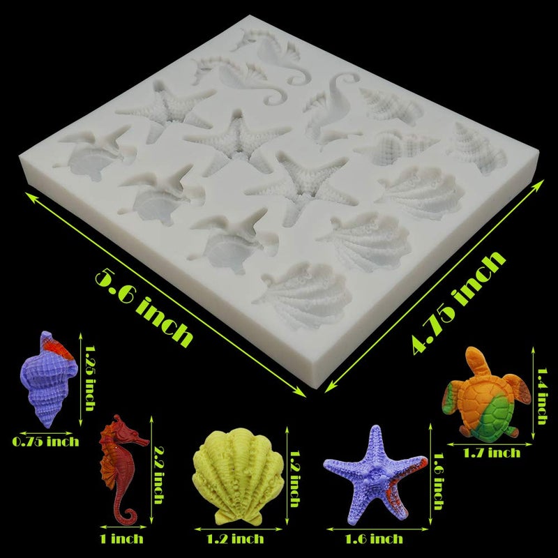 Sakolla Marine Theme Fondant Silicone Molds, Seashell, Conch, Seahorse, Starfish, Tortoise Silicone Mold for Cake Decoration, Chocolate Candy Sugar Craft - Image 3