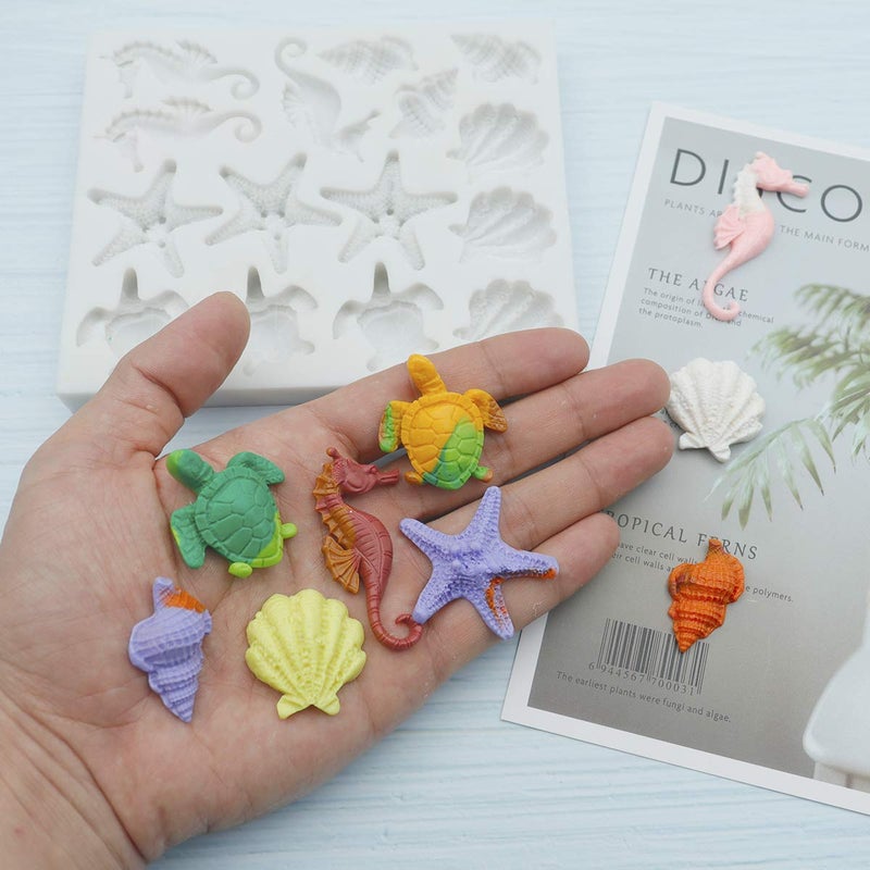 Sakolla Marine Theme Fondant Silicone Molds, Seashell, Conch, Seahorse, Starfish, Tortoise Silicone Mold for Cake Decoration, Chocolate Candy Sugar Craft - Image 4