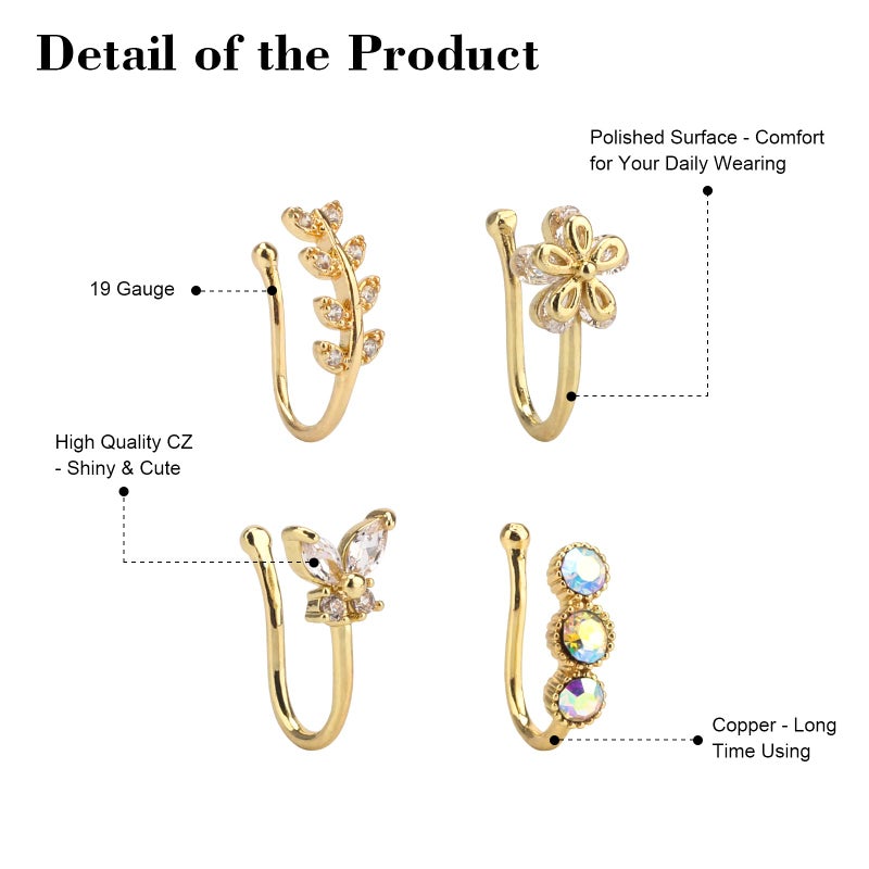 CrazyPiercing Fake Nose Ring CZ African Nose Cuffs Gold Faux Septum Nose Rings Clip on Nose Jewelry for Woman Non Pierced Jewelry (9 Clip Nose Ring) - Image 2