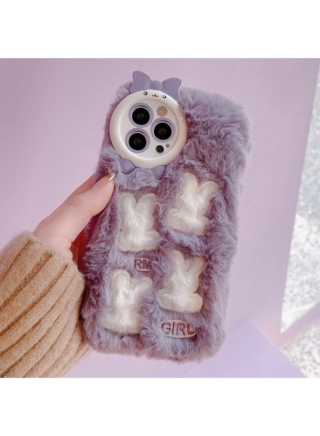 زبون جراب لهاتف iPhone 12 Pro، جراب هاتف بتغطية كاملة على شكل أرنب لطيف من القطيفة - Image 1