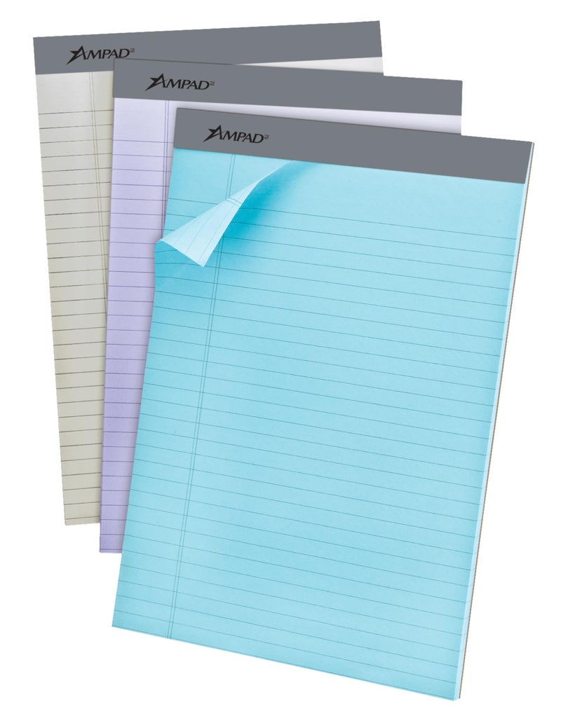 Ampad Evidence Pastel Perforated Pad Size 812 x 1134 Assorted Blue Gray Orchid Legal Ruling 50 Sheets per Pad 6 Pack 20602R