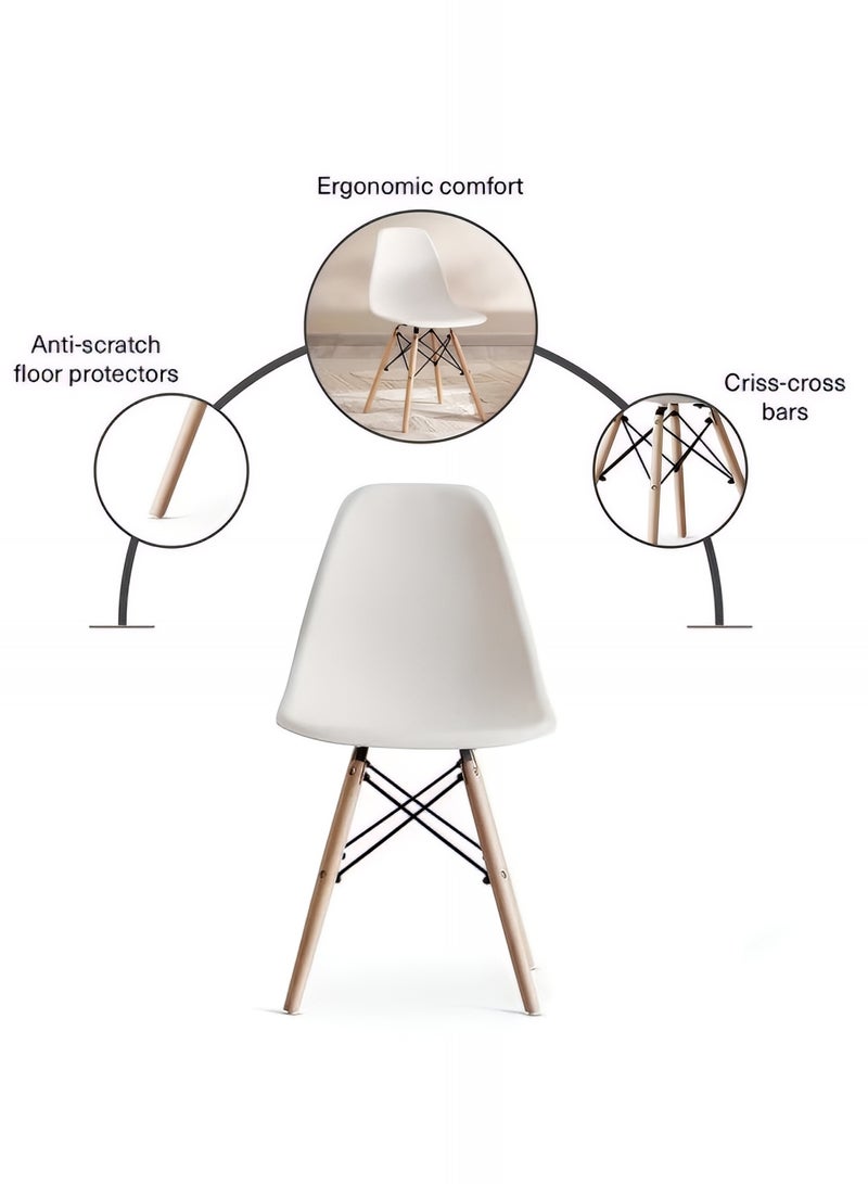 Taimi 7-Piece Dining Set, Modern Rectangular Dining Table with 6 Elegant Chairs | Solid White Wood Table 140x80x75cm with 6 White Plastic Chairs and Wooden Legs - Image 3