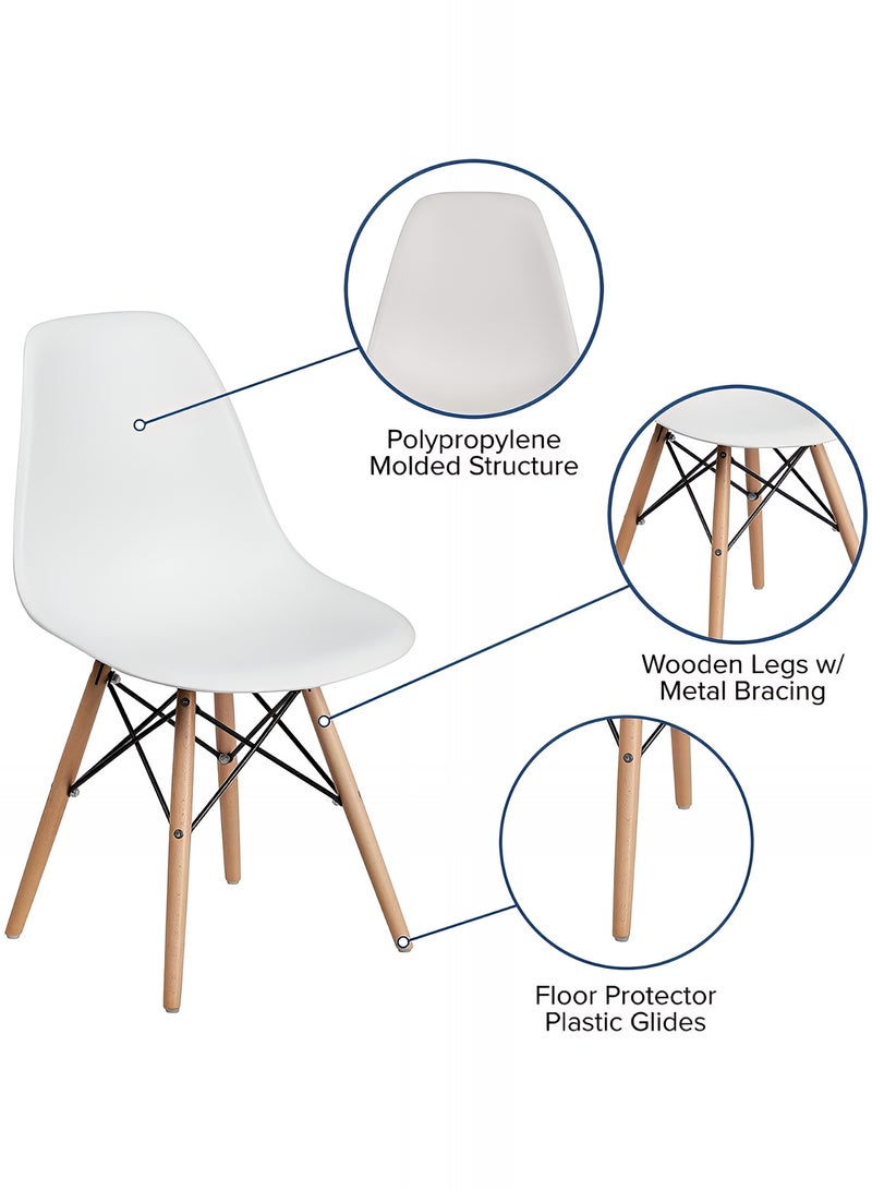 Taimi 7-Piece Dining Set, Modern Rectangular Dining Table with 6 Elegant Chairs | Solid White Wood Table 140x80x75cm with 6 White Plastic Chairs and Wooden Legs - Image 4