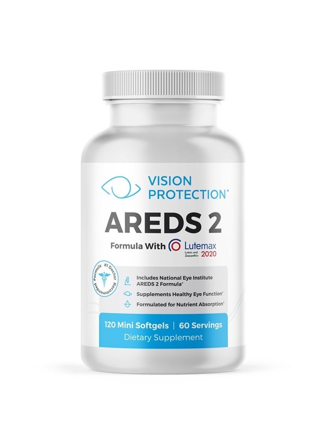 Vision Protection AREDS 2 Eye Vitamin & Mineral Supplement for Ocular Health, Lutemax 2020 with Natural Eye Institute AREDS 2 Study Ingredients Lutein, Vitamin C, & Zeaxanthin, 120 Mini Softgels - Image 1