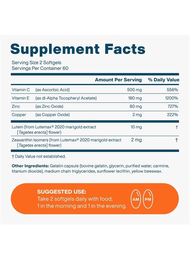 Vision Protection AREDS 2 Eye Vitamin & Mineral Supplement for Ocular Health, Lutemax 2020 with Natural Eye Institute AREDS 2 Study Ingredients Lutein, Vitamin C, & Zeaxanthin, 120 Mini Softgels - Image 4