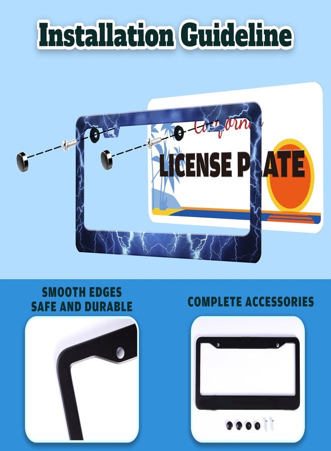 TINALUIN Blue Lightning License Plate Frame Funny Thunder License Plate Holder for Front and Rear Car Tags Reusable Durable Stainless Steel Car Decoration with Screws 6.3 X 12.2 Inch for Men Women - Image 4