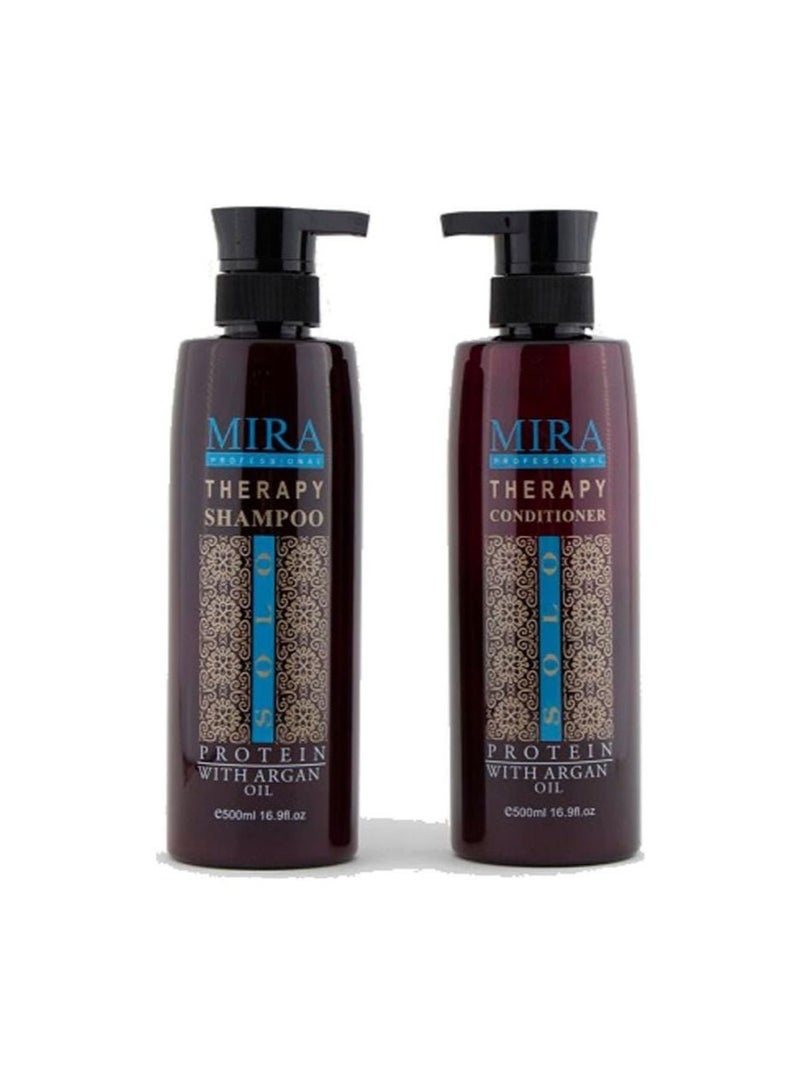 ميرا بروفيشنال شامبو وبلسم ميرا ثيرابي للشعر المعالج بالبروتين والكيراتين ، مجموعة 2 × 500 م - Image 1