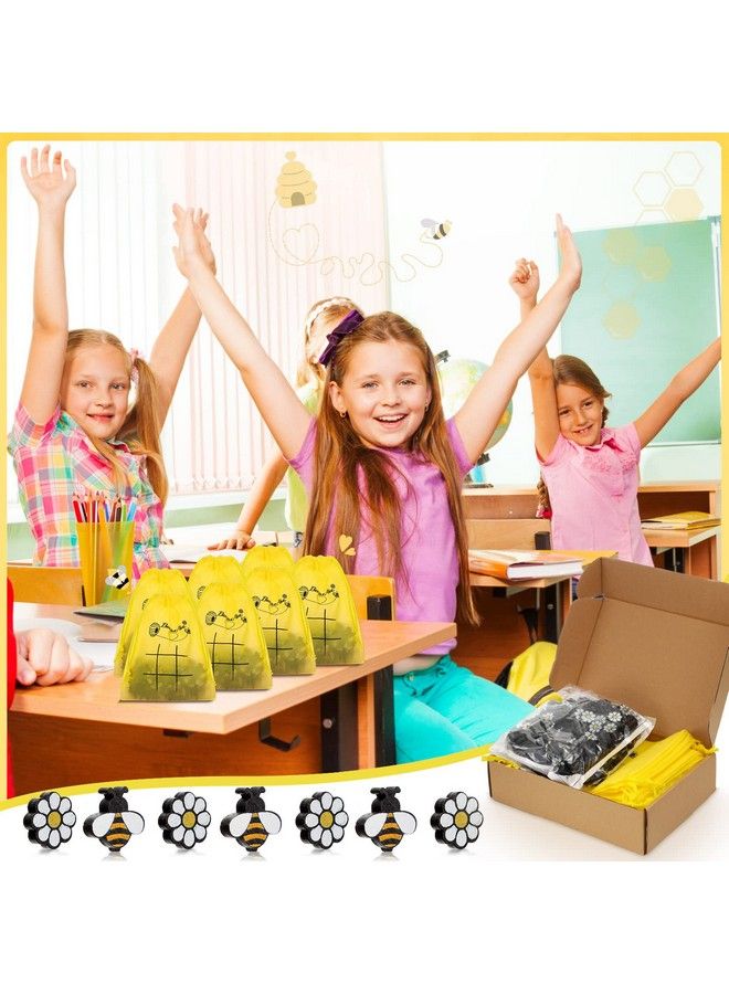 Sumind 36 Sets Bee Tic Tac Toe Board Game Bee Theme Birthday Party Favors For Kid 360 Pcs Mini Bee Wood Pieces With 36 Honeybee Non Woven Drawstring Gift Bags For Boy Girl Bee Baby Shower Party Supplies - Image 5