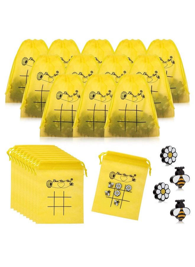 Sumind 36 Sets Bee Tic Tac Toe Board Game Bee Theme Birthday Party Favors For Kid 360 Pcs Mini Bee Wood Pieces With 36 Honeybee Non Woven Drawstring Gift Bags For Boy Girl Bee Baby Shower Party Supplies - Image 1