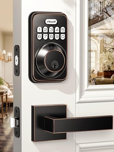 Zowill Keyless Entry Door Lock with 2 Lever Handles, Electronic Keypad Deadbolt, Auto-Locking, Anti-Peeping Password, Digital Code Door Lock, Front Door Handle Sets, OilRubbed Bronze - Image 1