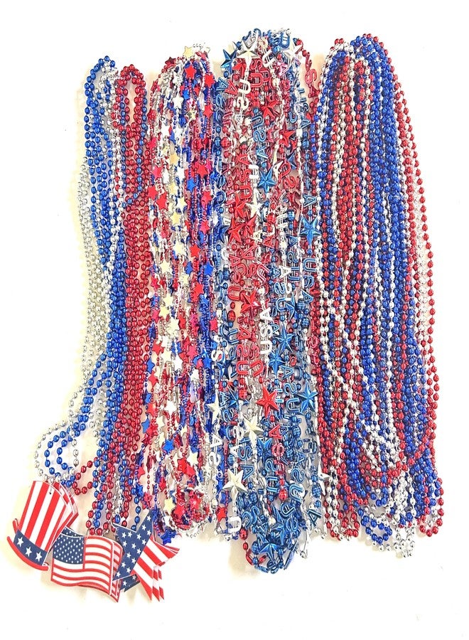 GZYSSL 61 Pcs 4th of July Patriotic Bead Necklaces Fourth of July Red White Blue Beads Necklaces Patriotic Independence Day Parade Party Supplies - Image 1