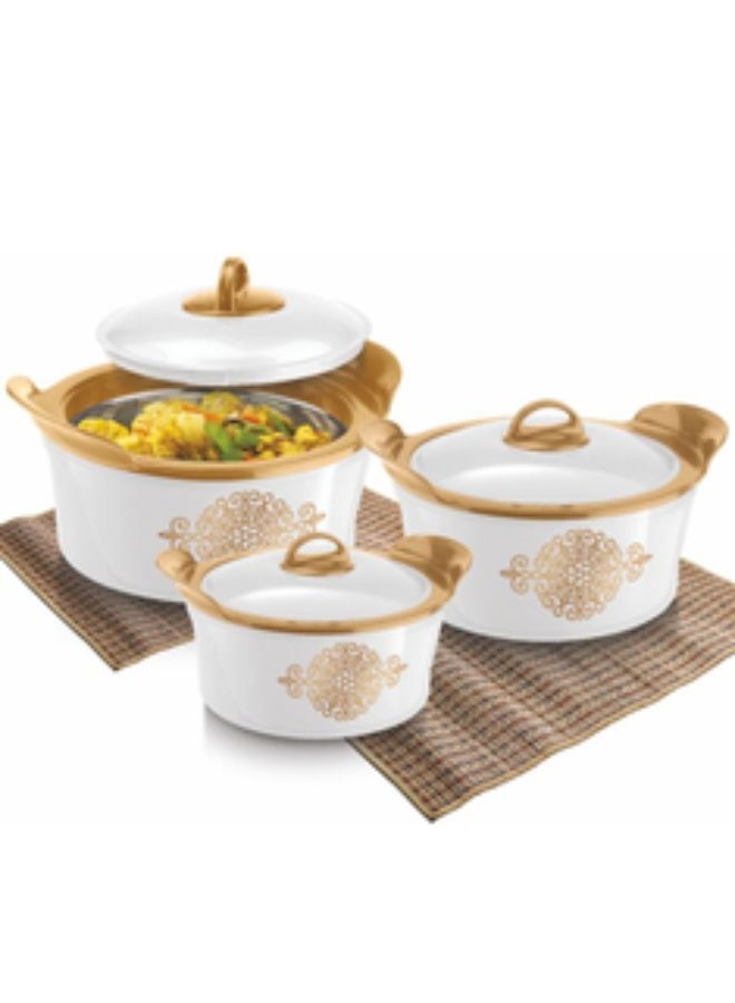 راشي طقم طاجن راشي جولد ستار الفاخر المعزول، 3 قطع - 1200 مل، 2000 مل، و3000 مل، لون أبيض - Image 1