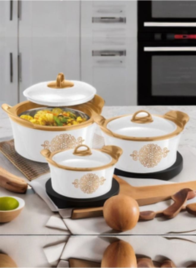 راشي طقم طاجن راشي جولد ستار الفاخر المعزول، 3 قطع - 1200 مل، 2000 مل، و3000 مل، لون أبيض - Image 3