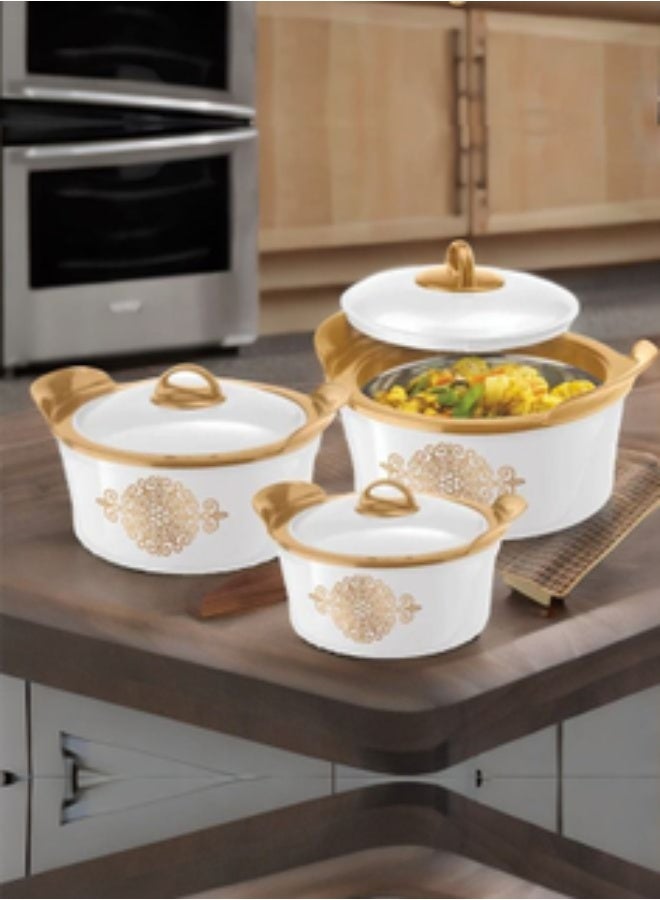 راشي طقم طاجن راشي جولد ستار الفاخر المعزول، 3 قطع - 1200 مل، 2000 مل، و3000 مل، لون أبيض - Image 2