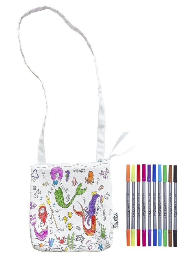 eatsleepdoodle DIY Coloring Mermaid Crossbody Bag for Kids with Washable Markers, Reusable Colorable Bag for Girls & Boys, Creative Arts & Crafts Activity, Fun Gift for Travel, School - Image 1