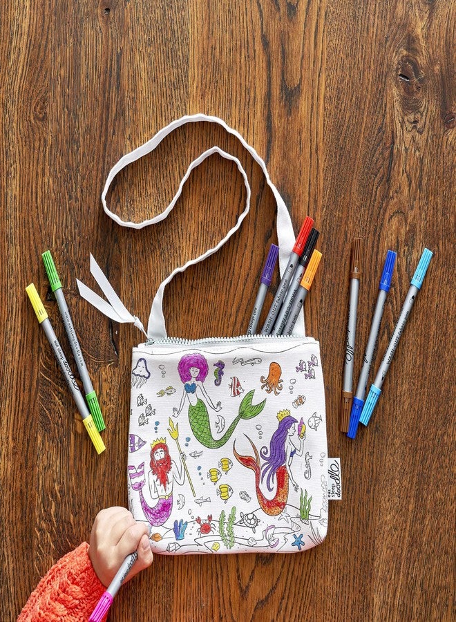 eatsleepdoodle DIY Coloring Mermaid Crossbody Bag for Kids with Washable Markers, Reusable Colorable Bag for Girls & Boys, Creative Arts & Crafts Activity, Fun Gift for Travel, School - Image 2