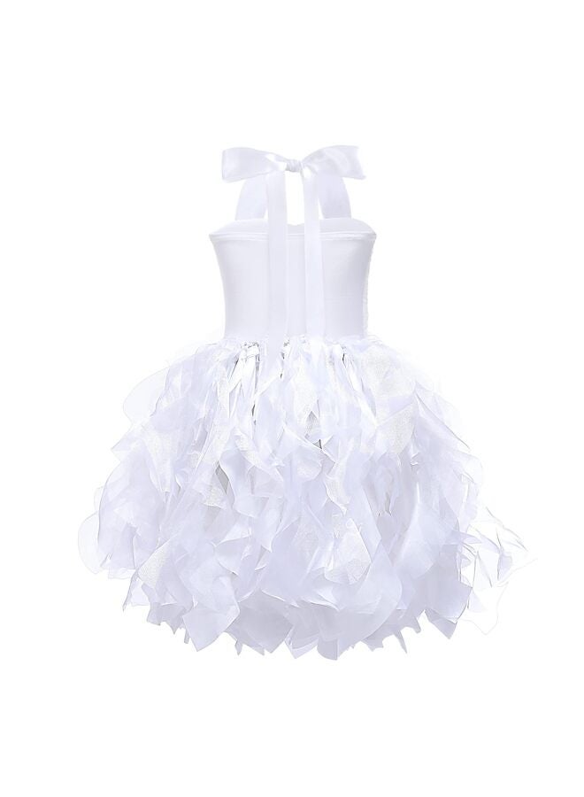 LAMAY Dress for Girls Sparkly Sequin Tulle Princess Birthday Party Prom Outfit Toddler Girls Sneaker Ball Gown Dress (White, 110) - Image 1