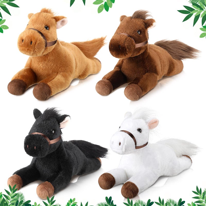 Skylety 4 Pcs Chinese New Year Horse Plush 8 Inch Horse Stuffed Animals Spring Festival Decorations Cute Plush Assorted Toy Brown Animals Gifts Party Favors Supplies Decoration - Image 1