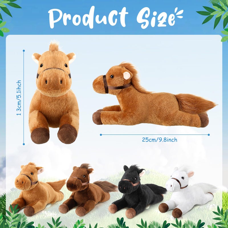 Skylety 4 Pcs Chinese New Year Horse Plush 8 Inch Horse Stuffed Animals Spring Festival Decorations Cute Plush Assorted Toy Brown Animals Gifts Party Favors Supplies Decoration - Image 2