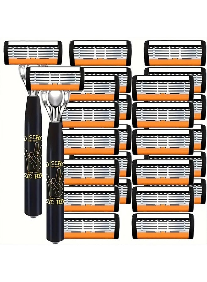 Men's Blade Razor Set, 24 Stainless Steel Blades and 2 Razor For Beard and Mustache Trimming, Includes Replaceable Heads Ideal Gift - Image 1