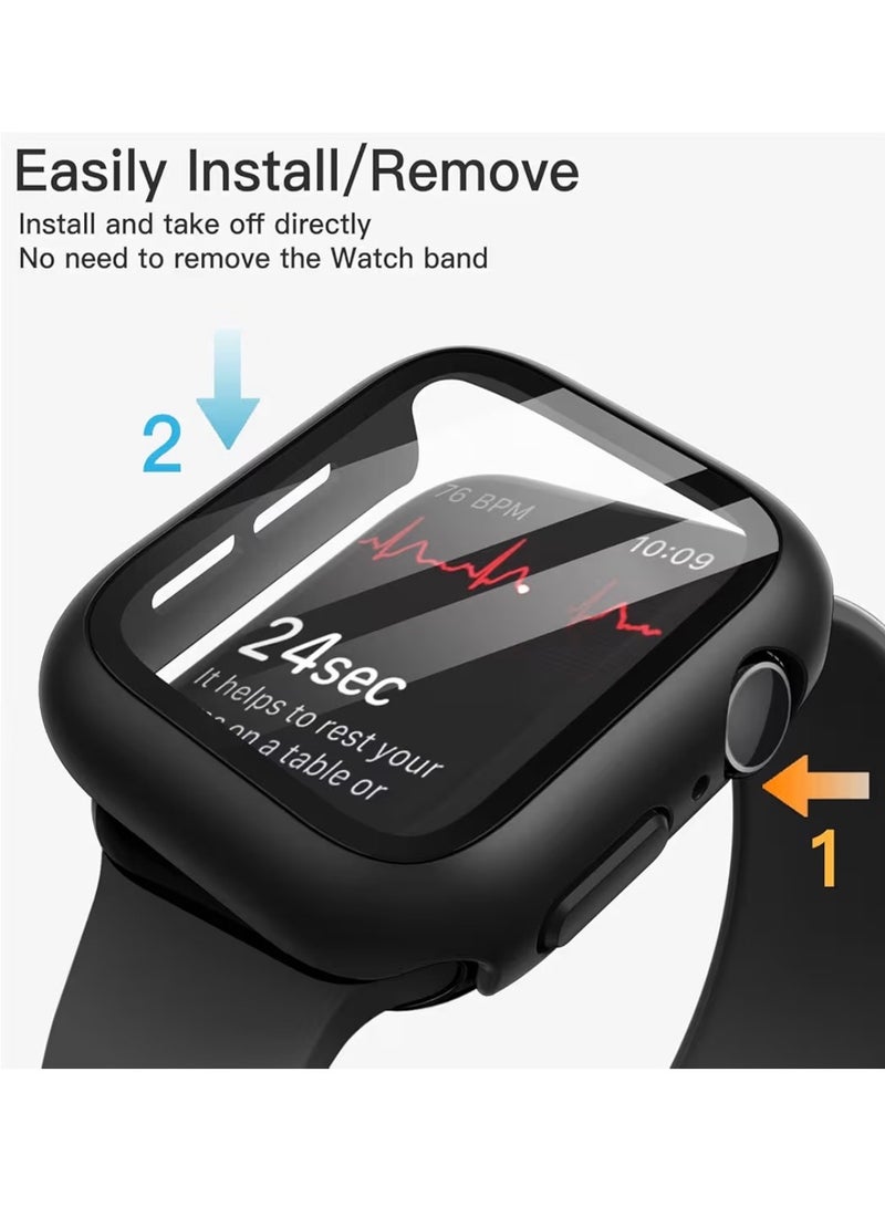 جراب ساعة أبل مع واقي شاشة زجاجي مقوى مدمج - جراب حماية كامل التغطية لساعة أبل مقاس 44 مم من السلسلة 6، 5، 4، SE 3، SE 2، SE - مقاوم للخدش والصدمات، سهل التركيب - أسود - view 3