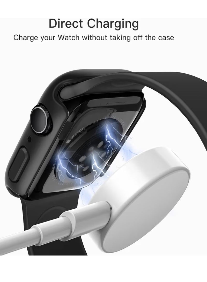 جراب ساعة أبل مع واقي شاشة زجاجي مقوى مدمج - جراب حماية كامل التغطية لساعة أبل مقاس 44 مم من السلسلة 6، 5، 4، SE 3، SE 2، SE - مقاوم للخدش والصدمات، سهل التركيب - أسود - view 5