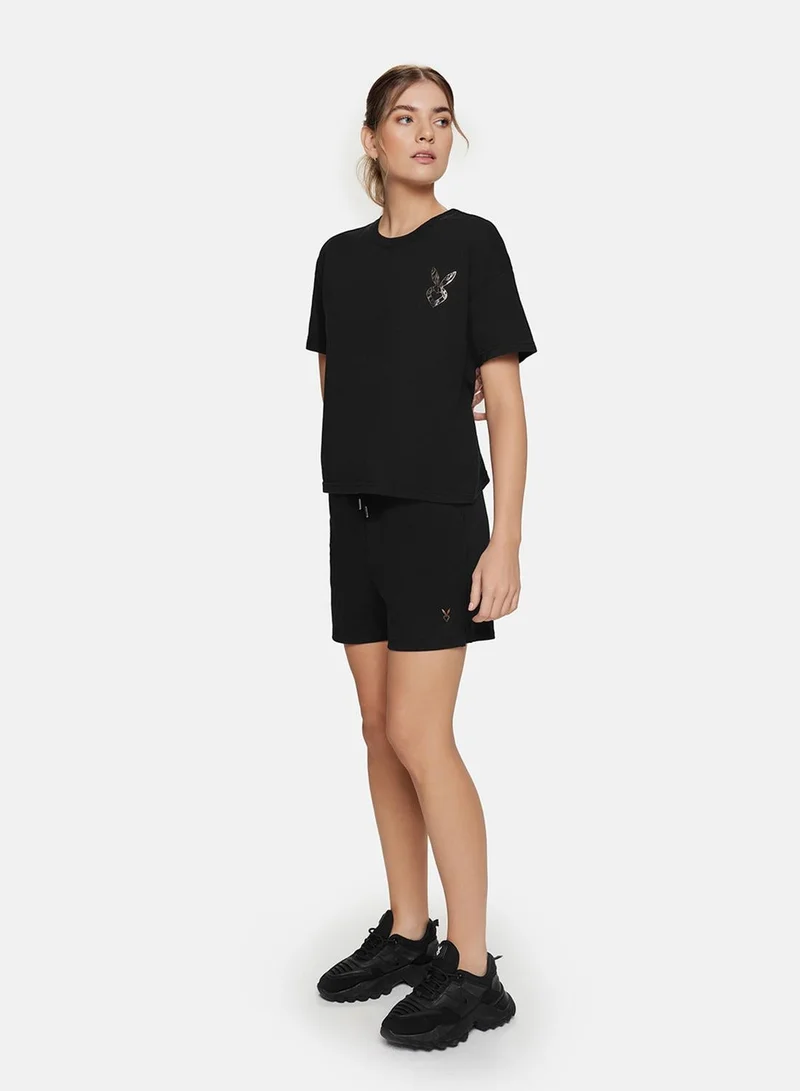 Cardio Bunny  Cardio Bunny Relaxed Logo Tee - Black for Women | Best Price UAE