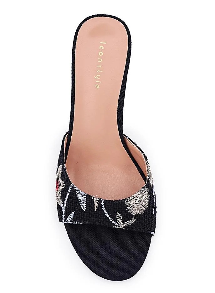 IconStyle Embroidered Open-Toe Mule Heels