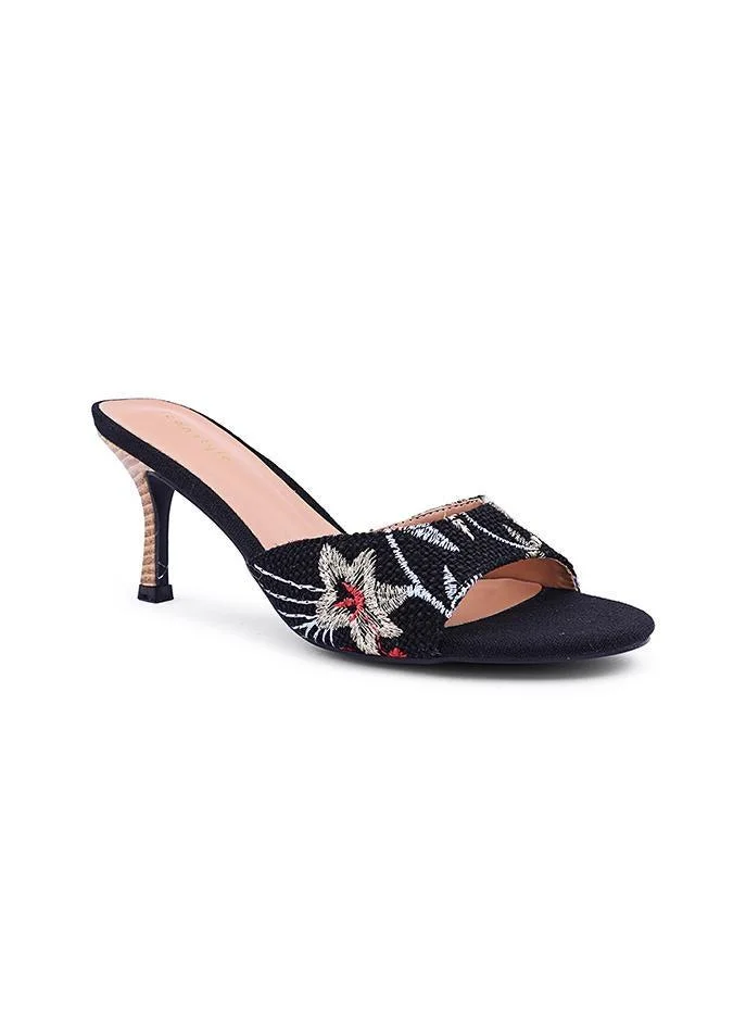IconStyle Embroidered Open-Toe Mule Heels