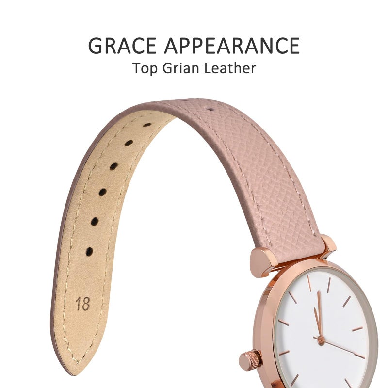 WOCCI 18mm Grace Watch Band for Ladies, Top Grain Leather, Quick Release Replacement Strap with Rose Gold Buckle (Retro Pink) - Image 3
