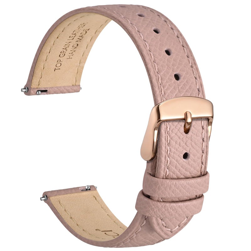 WOCCI 18mm Grace Watch Band for Ladies, Top Grain Leather, Quick Release Replacement Strap with Rose Gold Buckle (Retro Pink) - Image 1