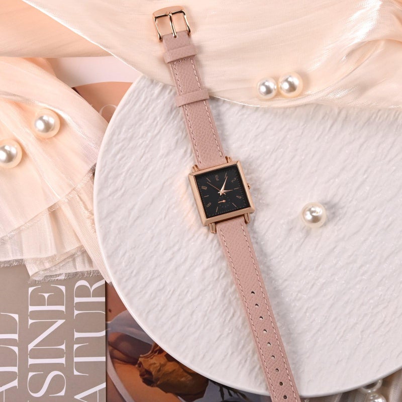 WOCCI 18mm Grace Watch Band for Ladies, Top Grain Leather, Quick Release Replacement Strap with Rose Gold Buckle (Retro Pink) - Image 2