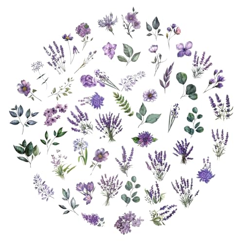 Obujopal 100 Pcs Lavender Purple Flower Stickers for Scrapbooking Junk Journal Notebook Diary Planner Letter Envelope Water Bottle Phone Case Craft Decoration - Image 1