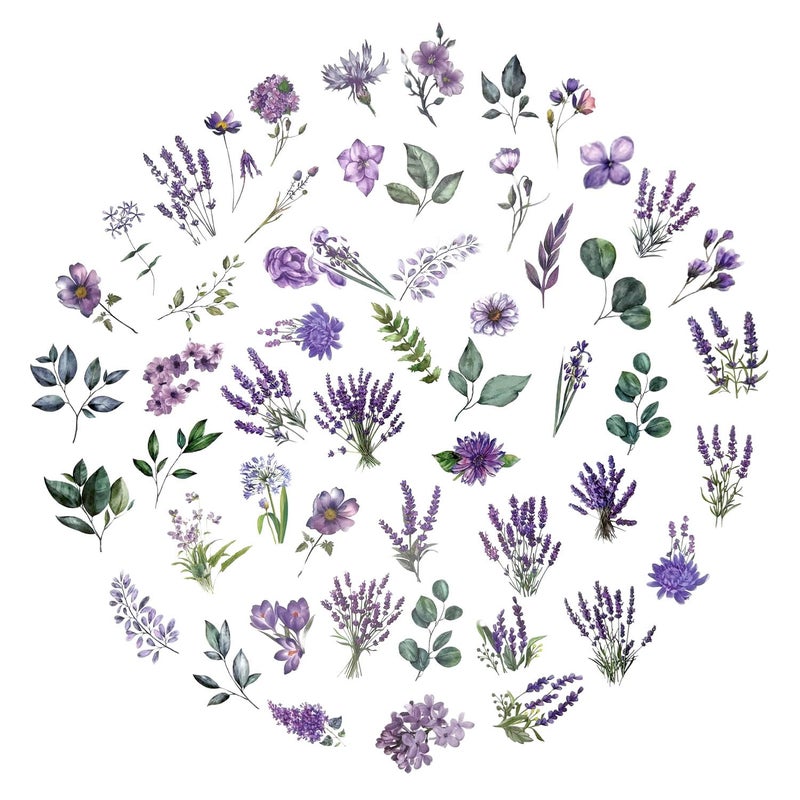 Obujopal 100 Pcs Lavender Purple Flower Stickers for Scrapbooking Junk Journal Notebook Diary Planner Letter Envelope Water Bottle Phone Case Craft Decoration - Image 3
