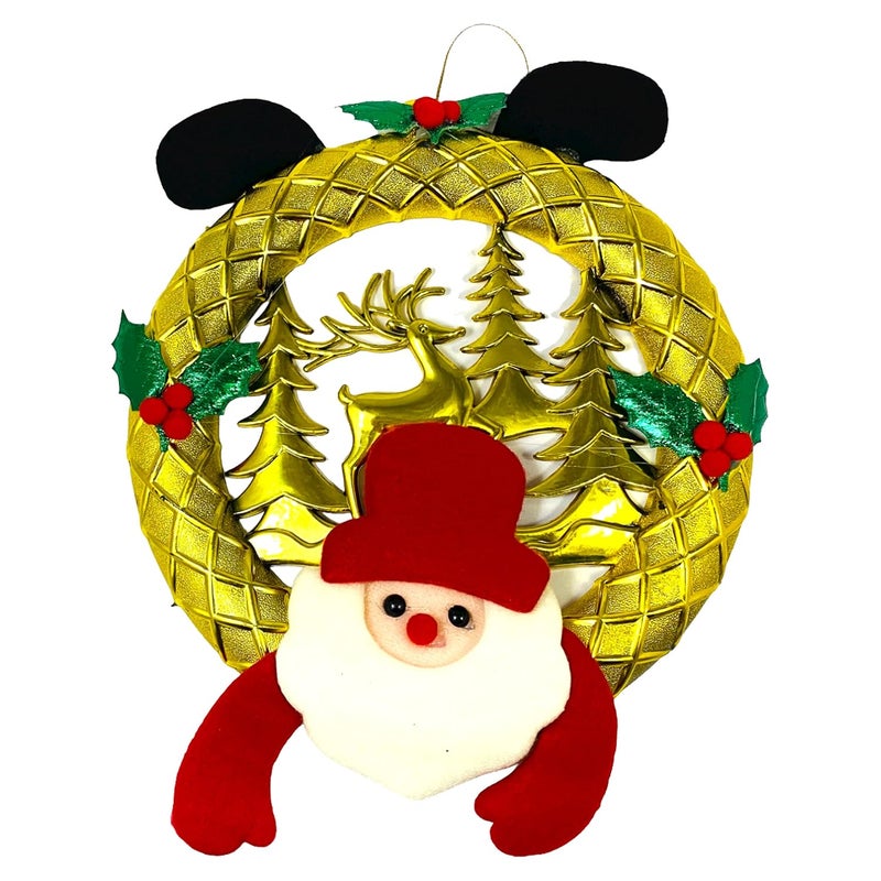 Evisha Golden Santa Merry Christmas Wreath Hanging Ornaments Wall Bowknot for Christmas Party Home Decoration Christmas Items - Image 1