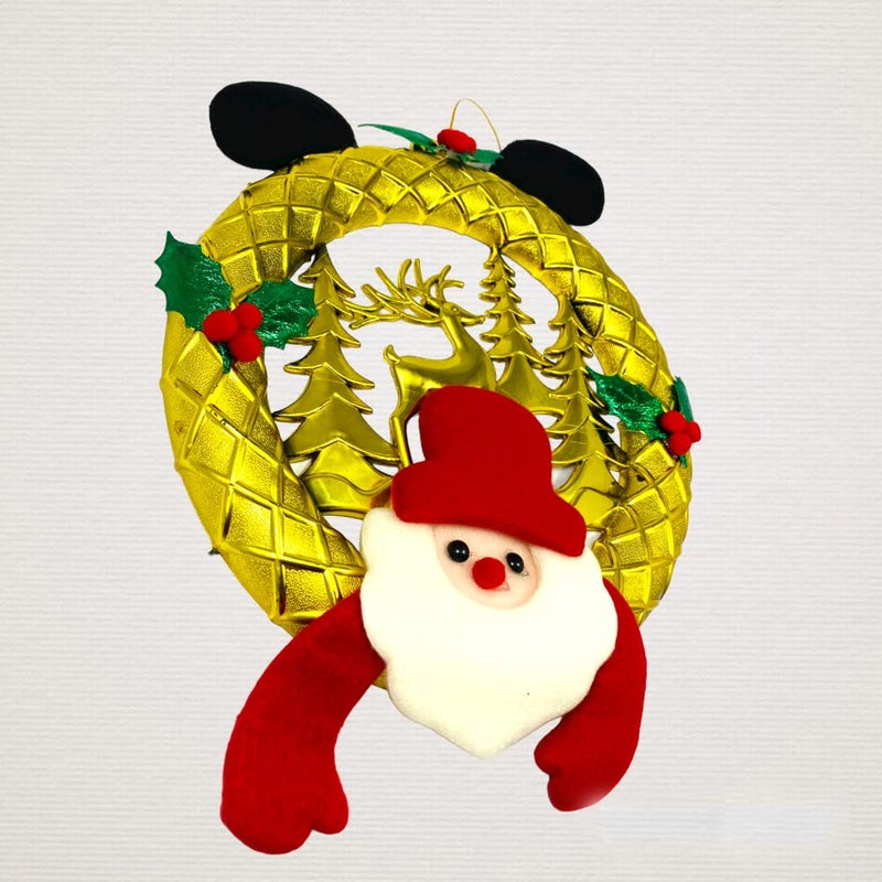 Evisha Golden Santa Merry Christmas Wreath Hanging Ornaments Wall Bowknot for Christmas Party Home Decoration Christmas Items - Image 2