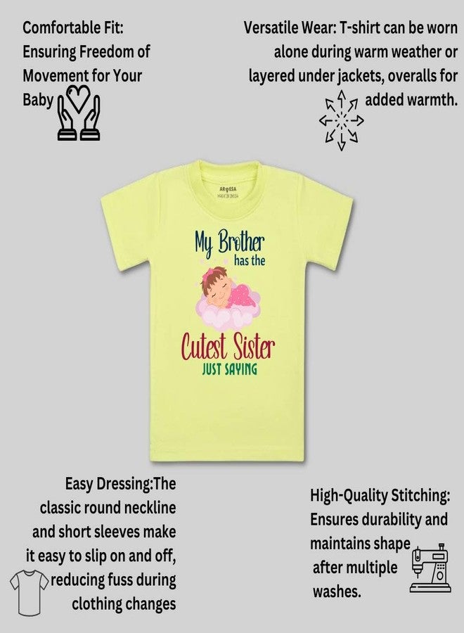 ARVESA Cutest Sister TS-975 Sisiter Baby Tshirt for Kids Boys & Girls Half Sleeves Round Neck Clothes Tshirt for Kids Boys 1 Months to 6 Years Dress Yellow - Image 3