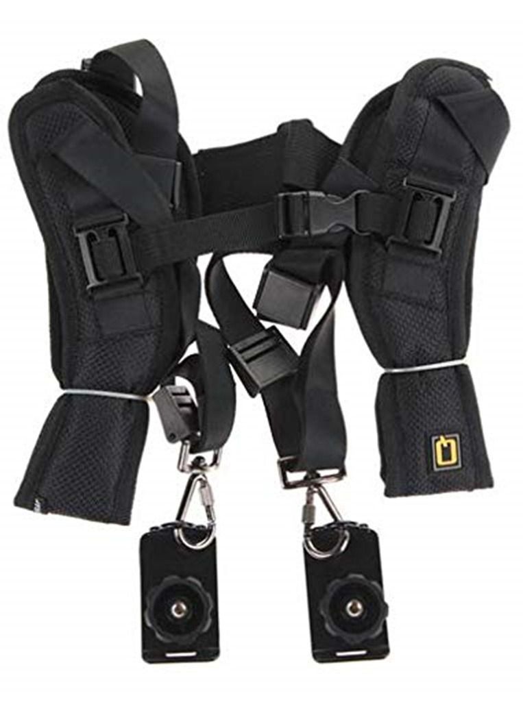 Quick Rapid Double Dual Shoulder Sling Belt Strap for 2 Digital SLR DSLR Cameras Black  - Image 2