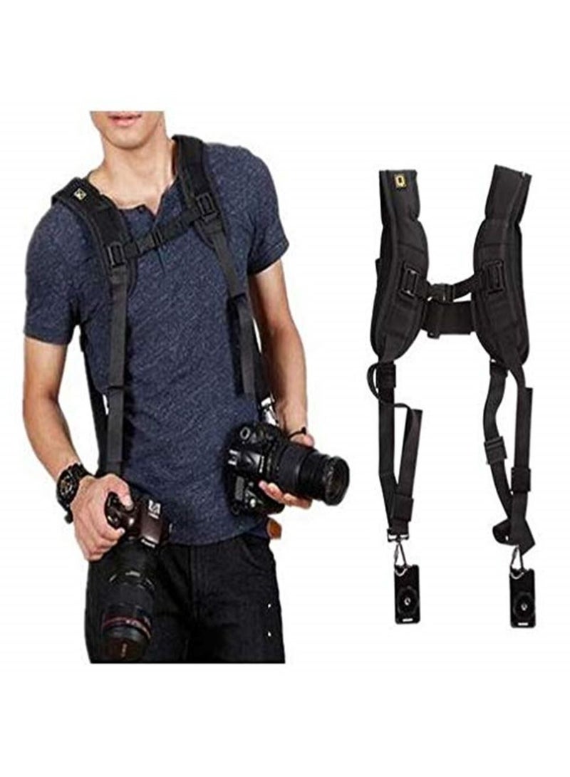 Quick Rapid Double Dual Shoulder Sling Belt Strap for 2 Digital SLR DSLR Cameras Black  - Image 3