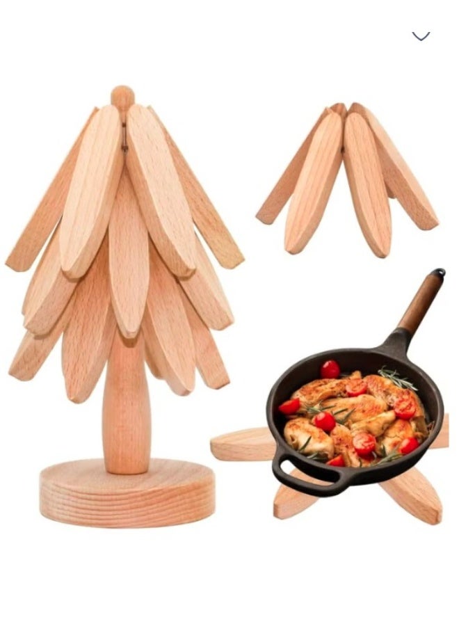 إيباسكت قواعد خشبية قابلة للطي للمطبخ  للأطباق الساخنة، طقم قواعد على شكل شجرة عيد الميلاد، قواعد أكواب لأباريق الشاي والأواني الساخنة - Image 5