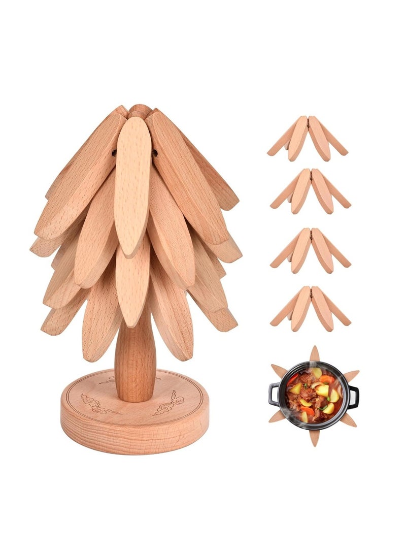 إيباسكت قواعد خشبية قابلة للطي للمطبخ  للأطباق الساخنة، طقم قواعد على شكل شجرة عيد الميلاد، قواعد أكواب لأباريق الشاي والأواني الساخنة - Image 3