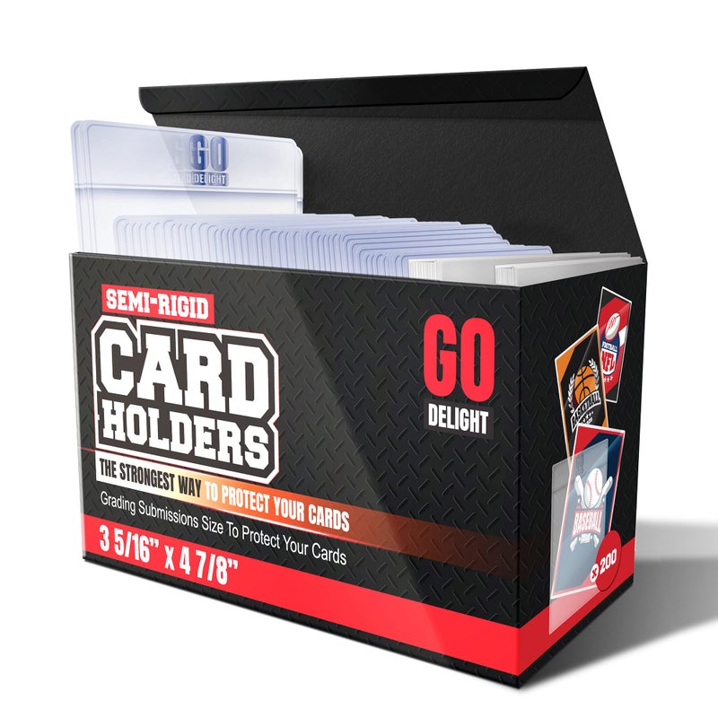 GO DELIGHT Semi Rigid Card Holders for PSA SGC BGS CSG Grading 400 Bundle Baseball Card Sleeves 200 Card Holders for Trading Cards 200 Soft Sleeves 3516 x 478 with 12 Lip - Image 2