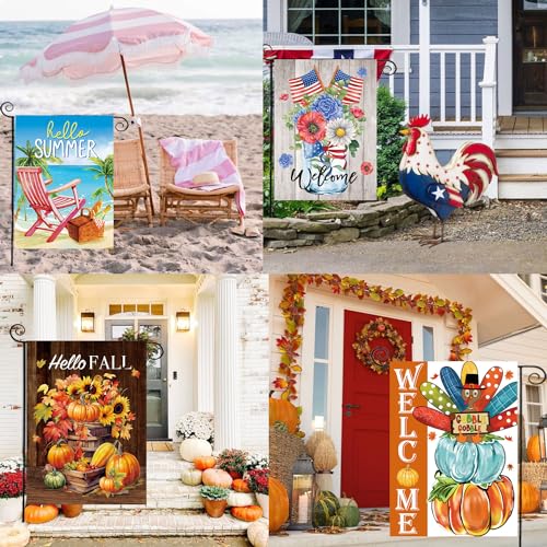 CDLong Seasonal Garden Flags Set of 12-Double Sided 12 x 18 Inch Outside Yard Flags, Small Flags for Outside, Holiday Garden Flags for All Seasons, Fall Winter Halloween Christmas Outdoor Flags - Image 5