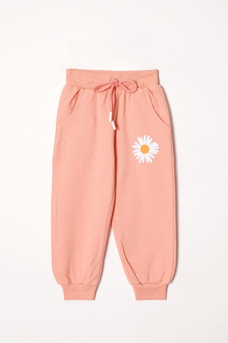 Zepkids Crew Neck Long Sleeve Flower Patterned Salmon Color Girl Tracksuit Set  - Image 4