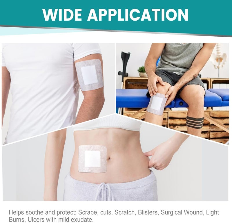 YHOVID 50 Count Island Dressing Bordered Gauze 4X4 Gauze Pads Individually Wrapped NonStick Pad in Center with Adhesive Border Bandages for Wounds First Aid - Image 4