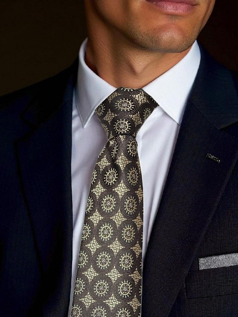 THE DELHI LOOM Store Medallion Pattern Collection - Men's Micro Silk Tie & Pocket Square Gift Set - Vintage Medallion Pattern Neckties in Wooden Box for Business, Weddings & Formal Events - Image 4