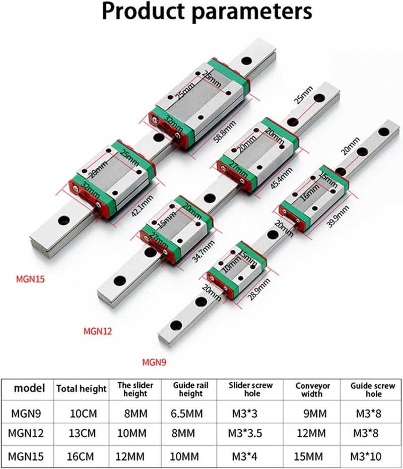 RAHBI MGN7 MGN12 MGN15 MGN9 L100 200 350 400 450 500 550 Miniature Linear Rail Slide 1pcs MGN Linear Guide MGN Carriage CNC 3D Printer Leisurely (Color : MGN12C, Size : 550mm) - Image 5