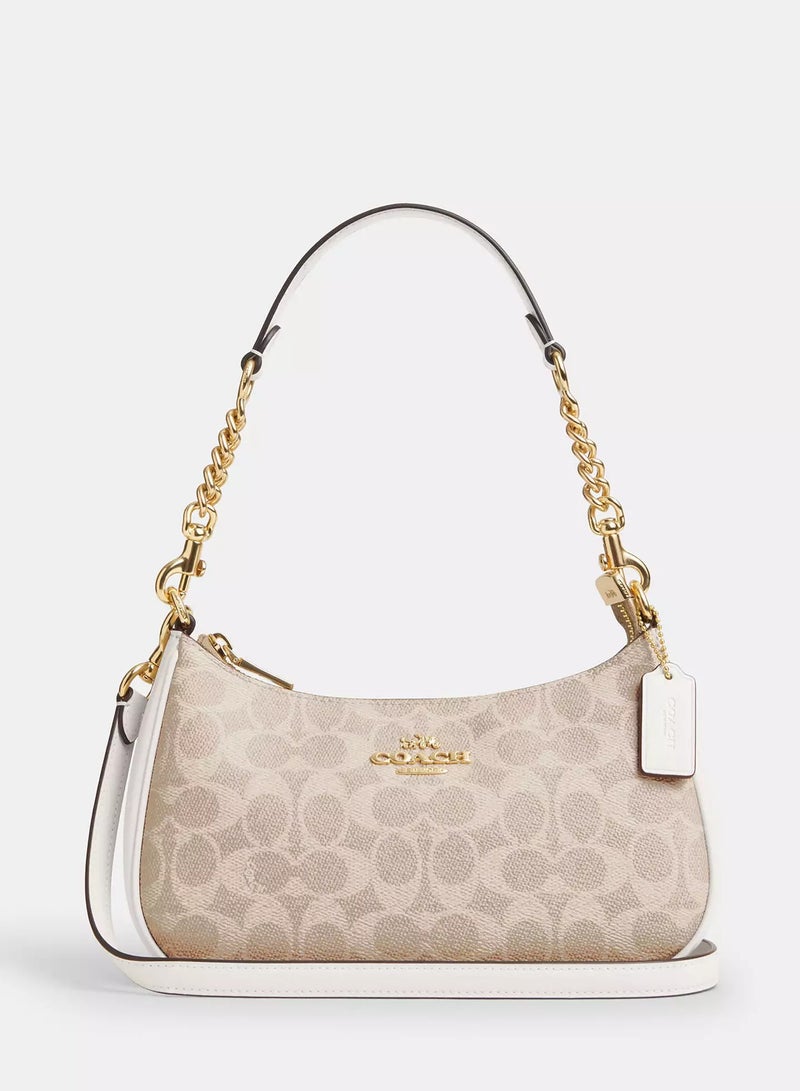 coachoutlet Coach Teri Women's Shoulder Bag In Signature Canvas, Women's Hand Bag, Women's Hobo Bag, Women's Tote Bag, Women's Travel Bag, Gold-White 24cm - Image 1