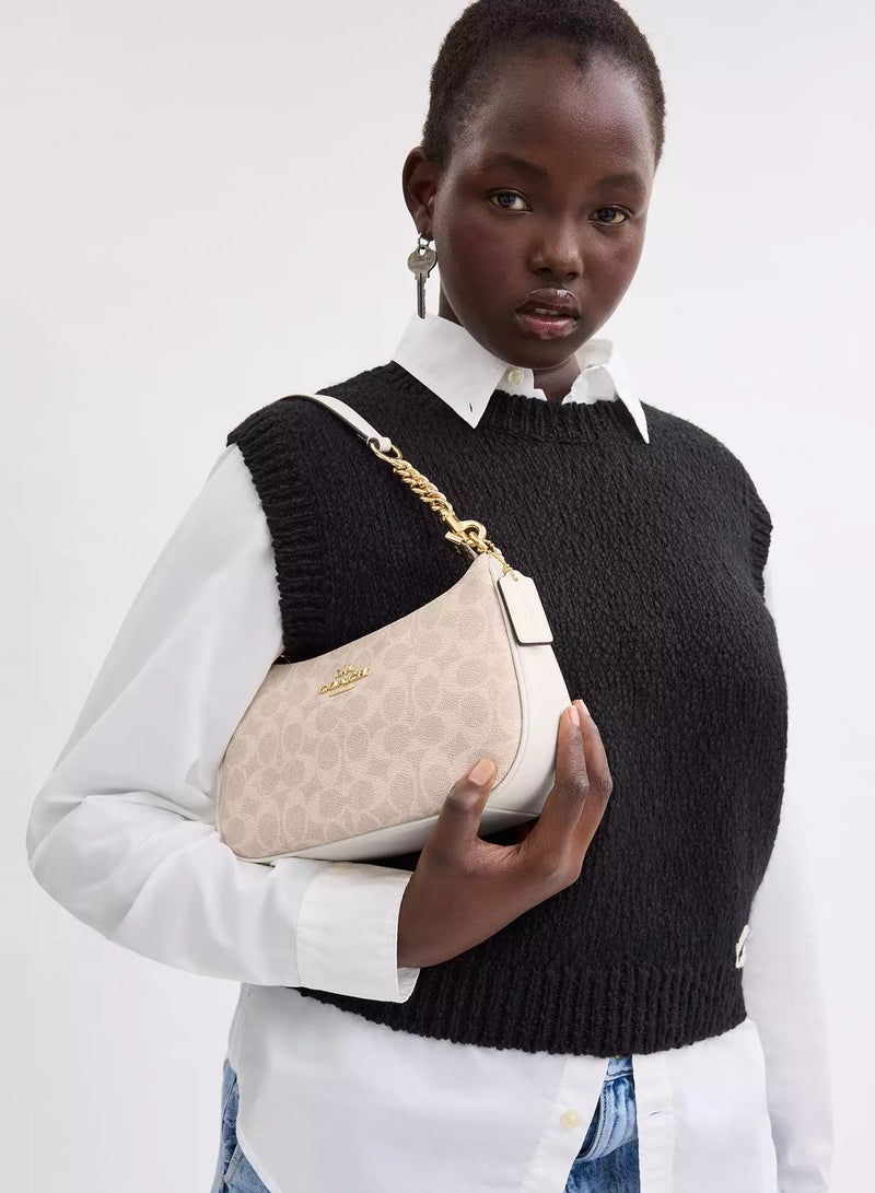 coachoutlet Coach Teri Women's Shoulder Bag In Signature Canvas, Women's Hand Bag, Women's Hobo Bag, Women's Tote Bag, Women's Travel Bag, Gold-White 24cm - Image 2